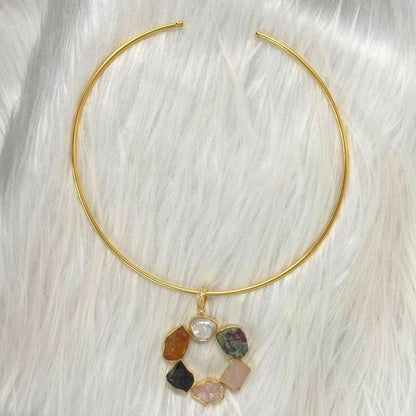 Circle Gold-Plated Multi-Stone Necklace