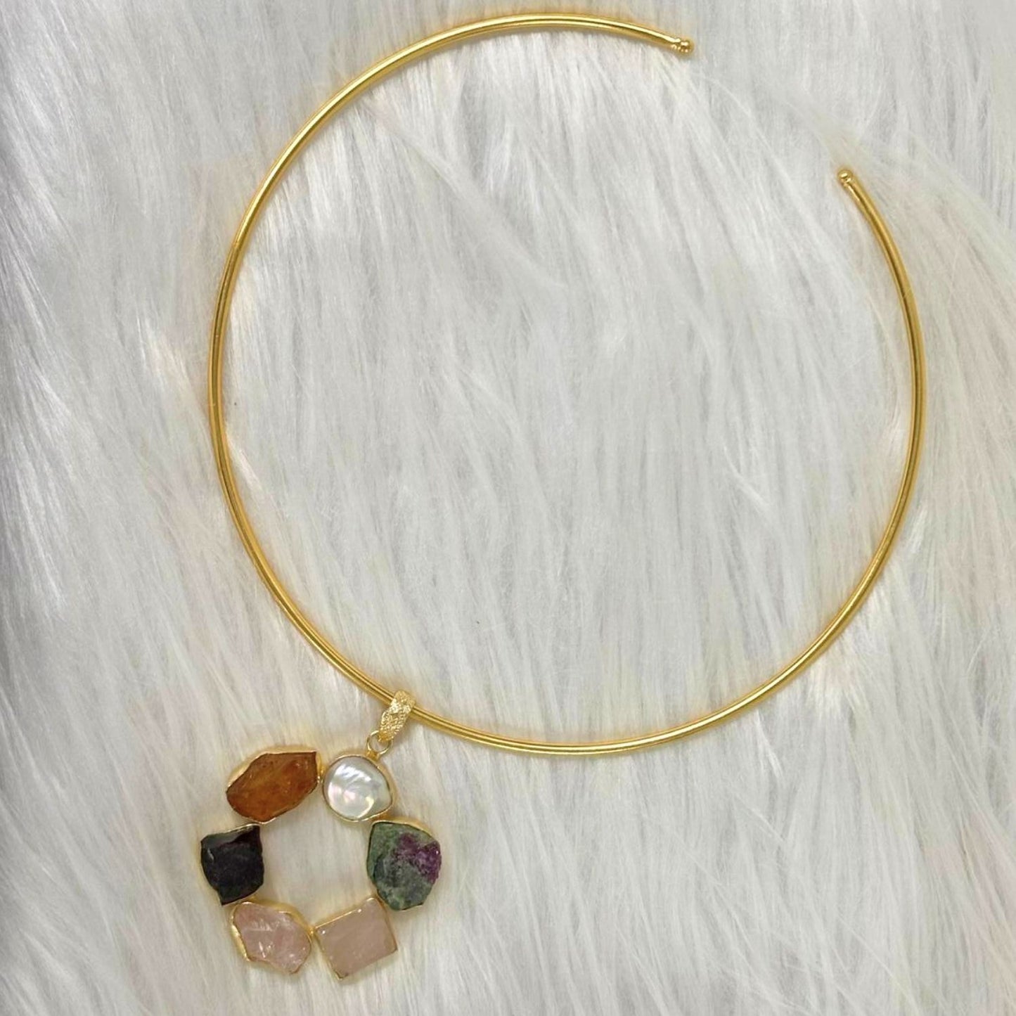 Circle Gold-Plated Multi-Stone Necklace