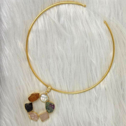 Circle Gold-Plated Multi-Stone Necklace