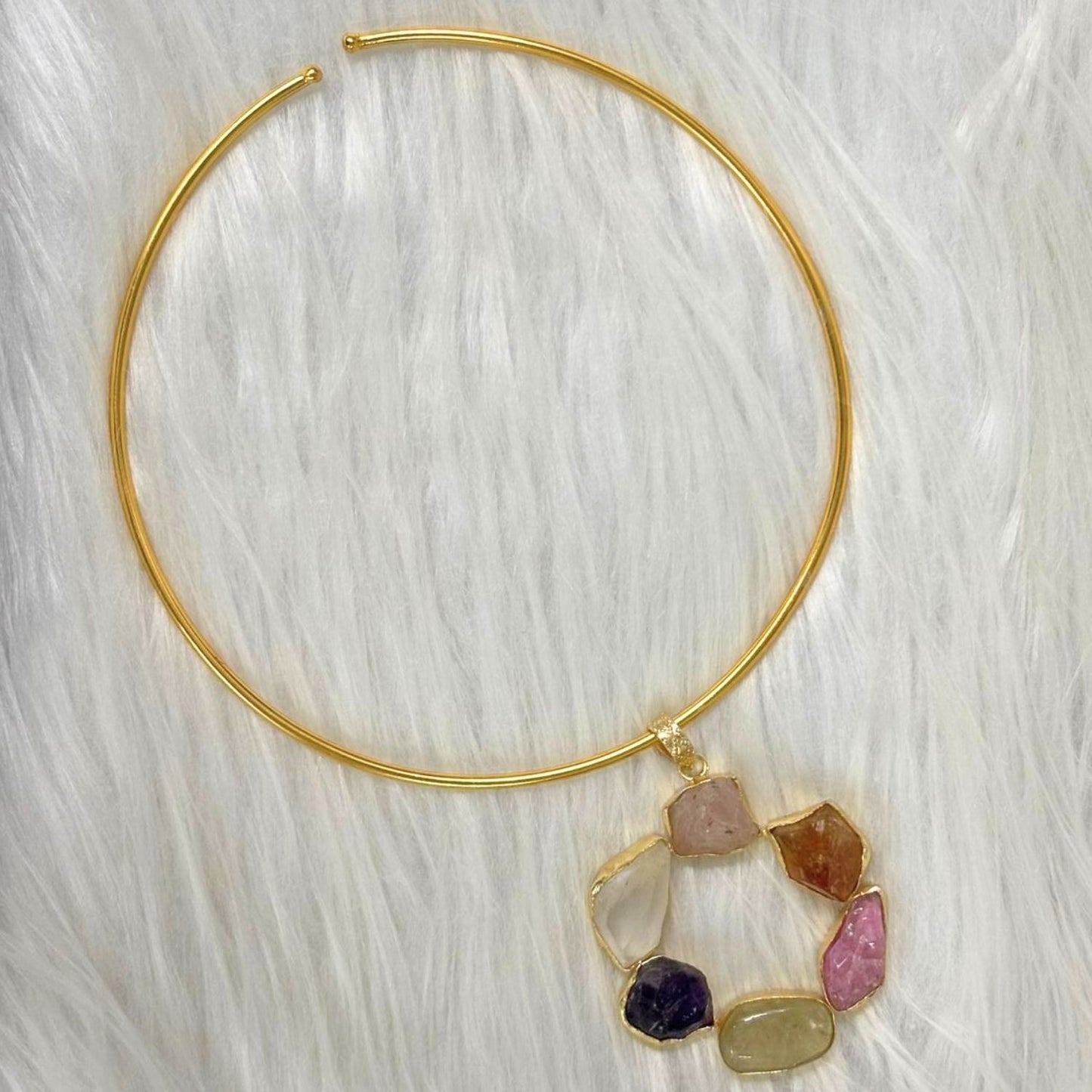 Circle Gold-Plated Multi-Stone Necklace