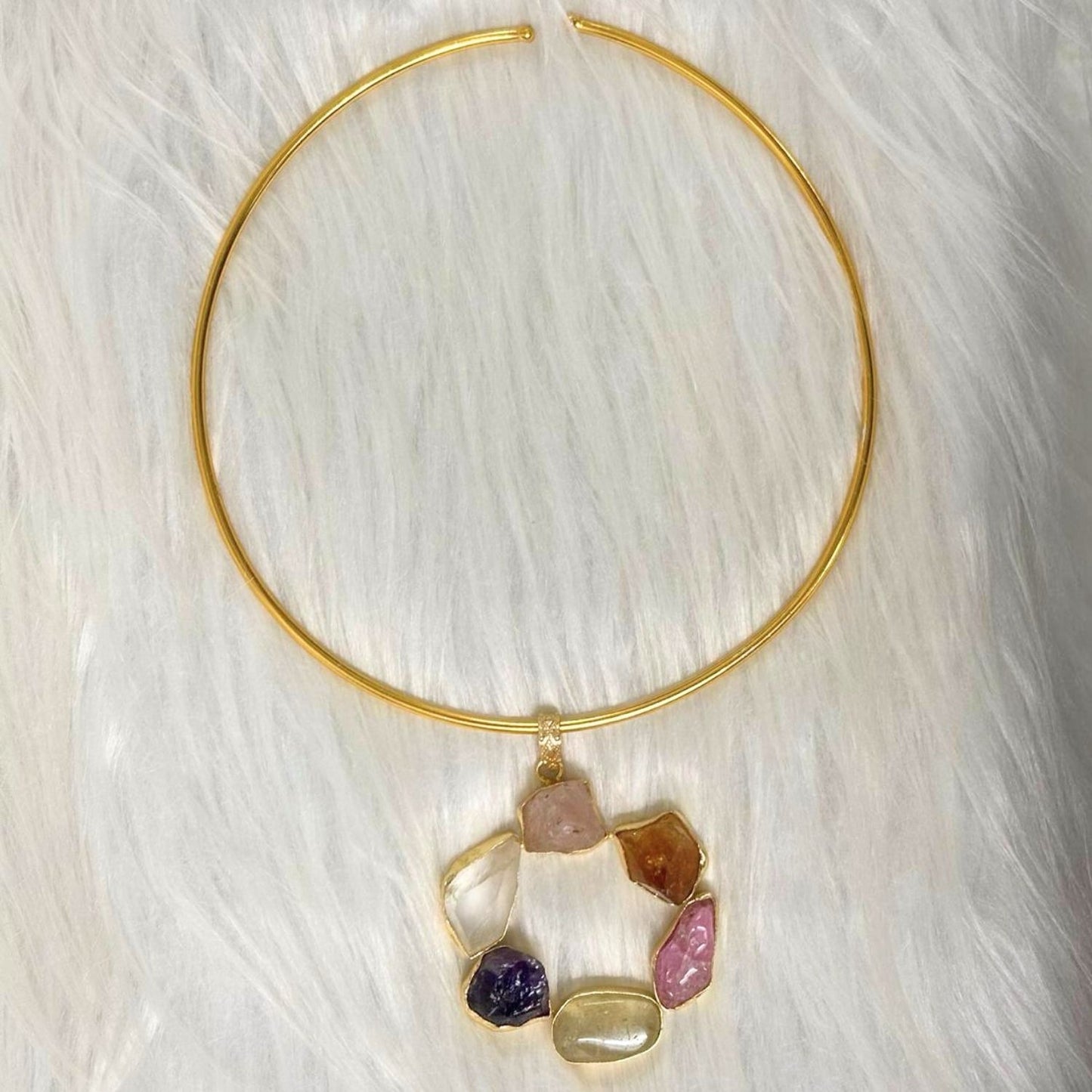 Circle Gold-Plated Multi-Stone Necklace