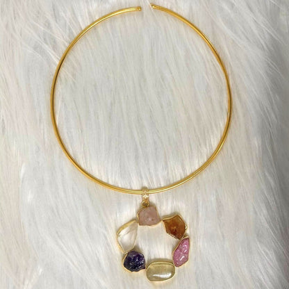 Circle Gold-Plated Multi-Stone Necklace