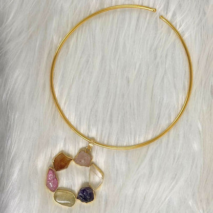 Circle Gold-Plated Multi-Stone Necklace