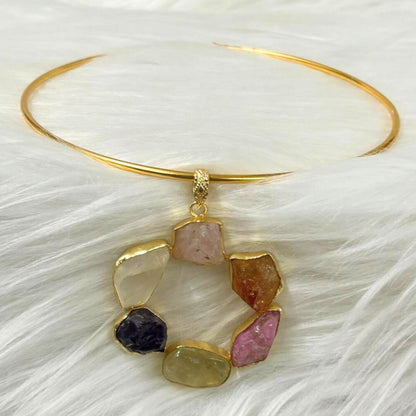 Circle Gold-Plated Multi-Stone Necklace