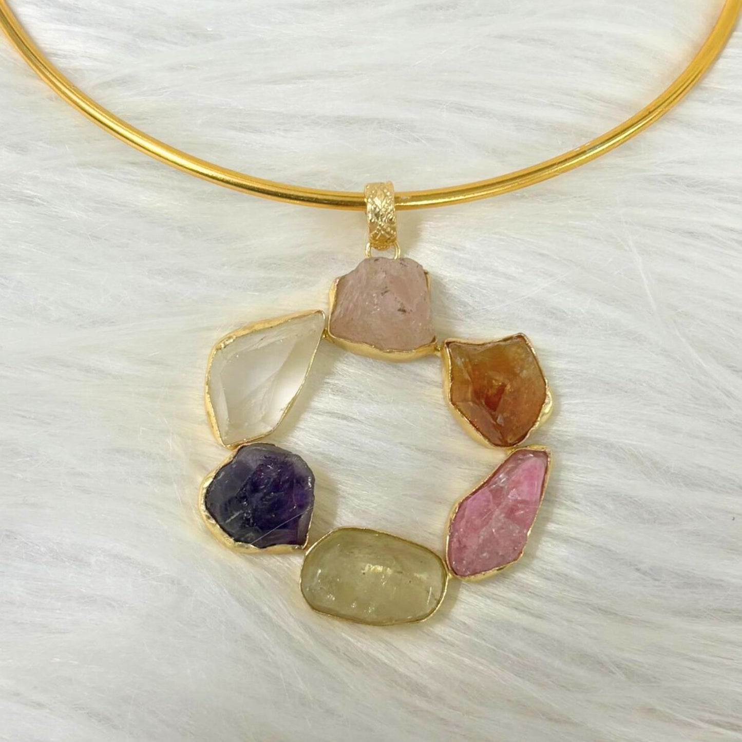 Circle Gold-Plated Multi-Stone Necklace