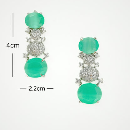 Rhodium Plated Green Stone Earrings