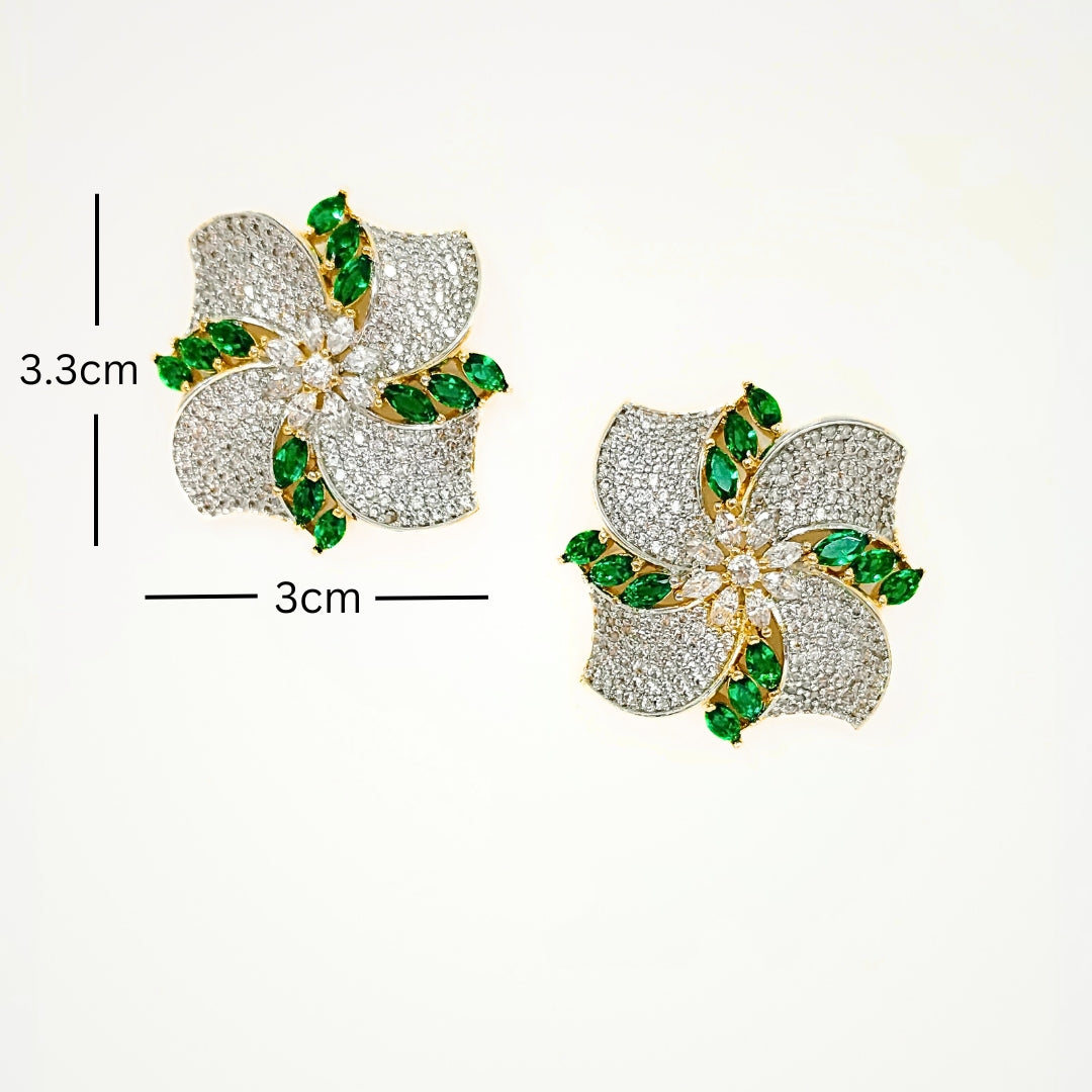Bdiva Rhodium Plated Cubic Zirconia Flower Design Stud Earring