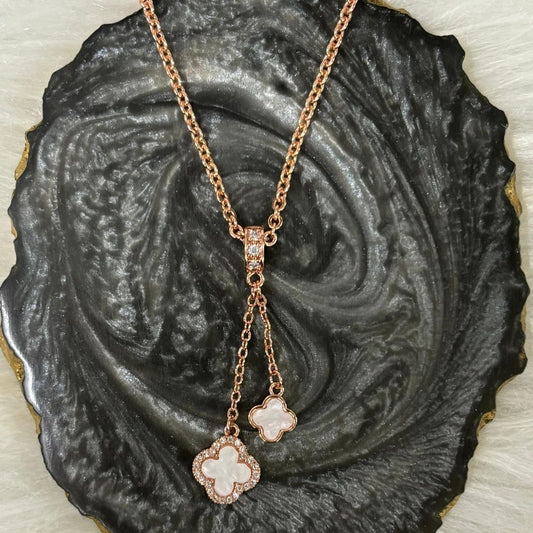 Rose Gold Plated Clover Chain Pendant Double Charm Infinite Elegance