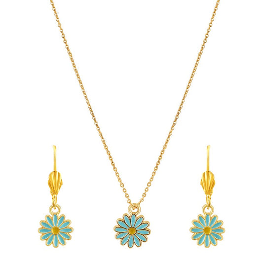 Bdiva Handcrafted 18k Gold-Plated Enamel Flower Pendant Set