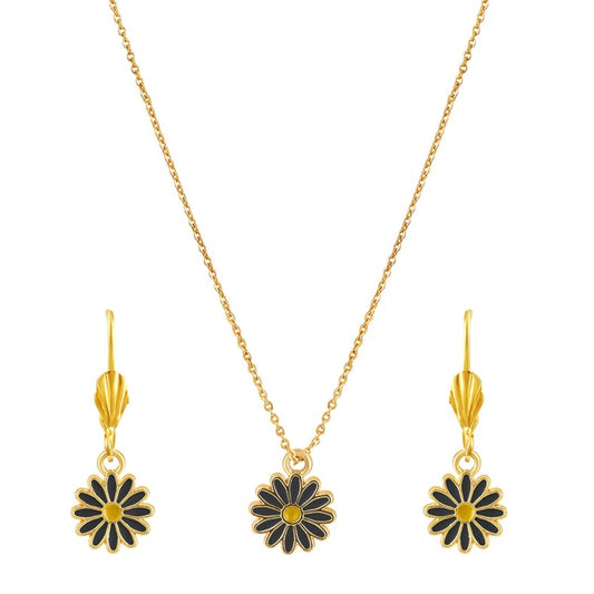 Bdiva Handcrafted 18k Gold-Plated Enamel Flower Pendant Set