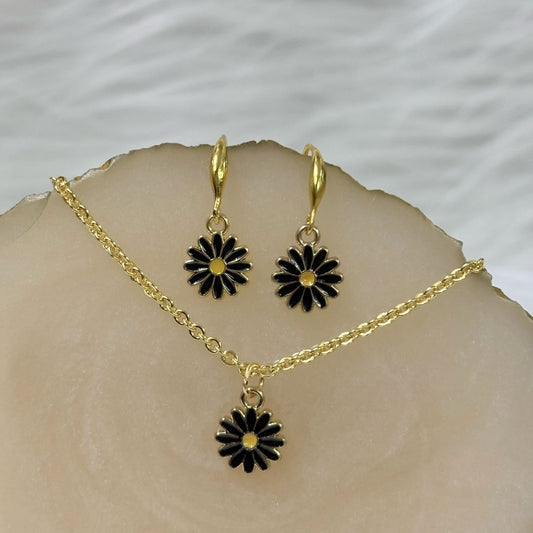Bdiva Handcrafted 18k Gold-Plated Enamel Flower Pendant Set
