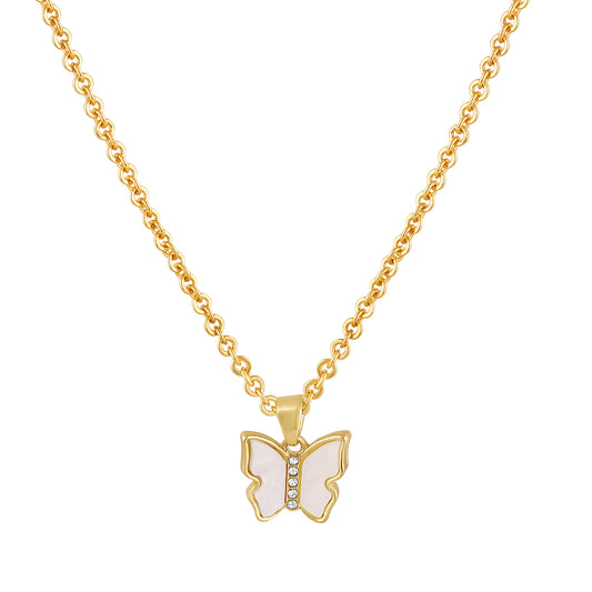 Bdiva 18k Gold-Plated Butterfly Pendant Chain with Cubic Zirconia