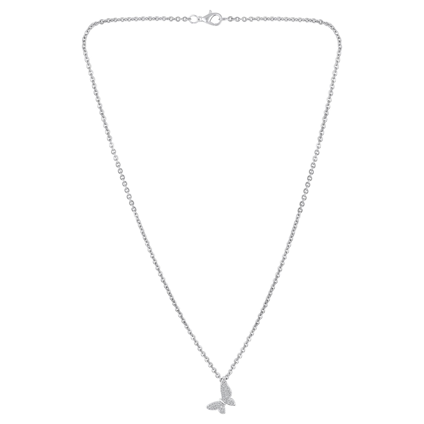 Bdiva Handcrafted Rhodium-Plated Butterfly Pendant Chain with Cubic Zirconia