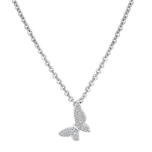 Bdiva Handcrafted Rhodium-Plated Butterfly Pendant Chain with Cubic Zirconia