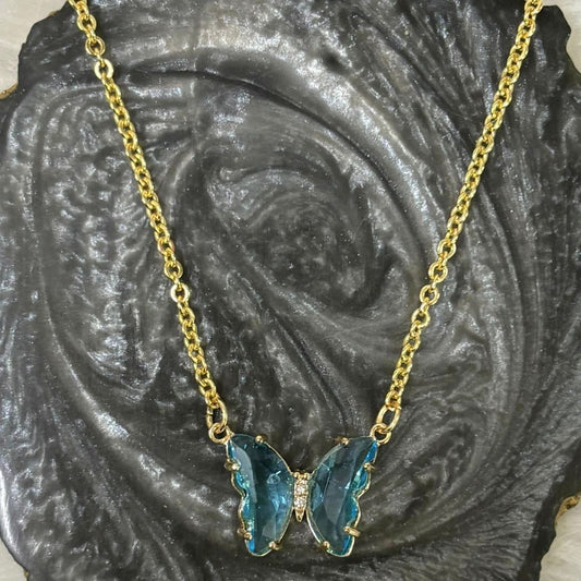 Gold‑Plated Sky Blue Butterfly Charm Pendant Chain