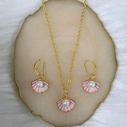 Gold Plated Pink Pearl Pendant Set
