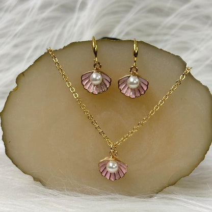 Gold Plated Pink Pearl Pendant Set