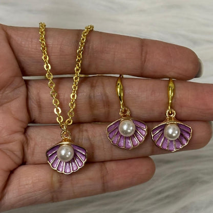 Gold Plated Purple Pearl Pendant Set