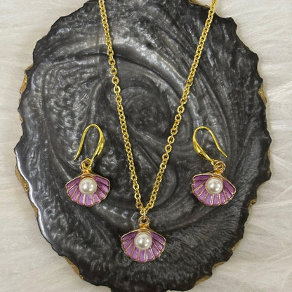 Gold Plated Purple Pearl Pendant Set
