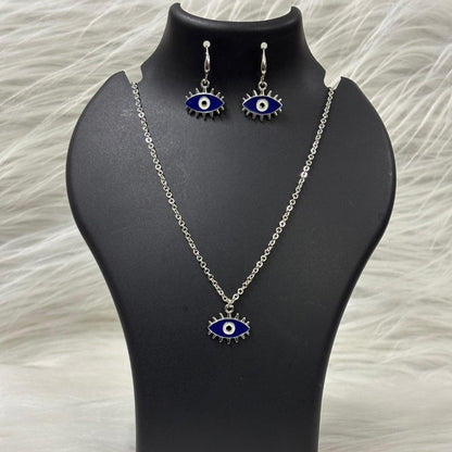 Rhodium-Plated Evil Eye Pendant Set
