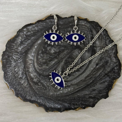 Rhodium-Plated Evil Eye Pendant Set