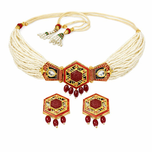 Gold Plated Kundan & Pearl Choker Set