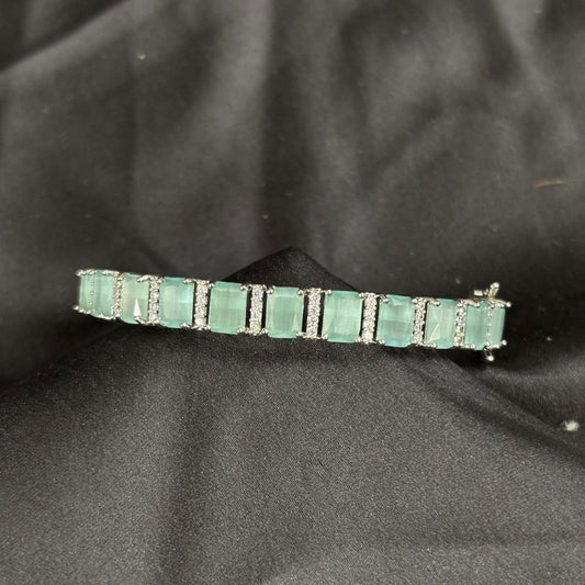 Bdiva Rhodium Plated Turquoise Tennis Bracelet
