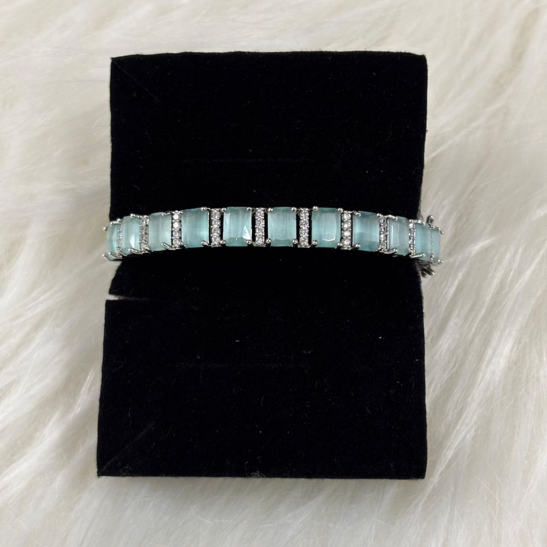 Bdiva Rhodium Plated Turquoise Tennis Bracelet