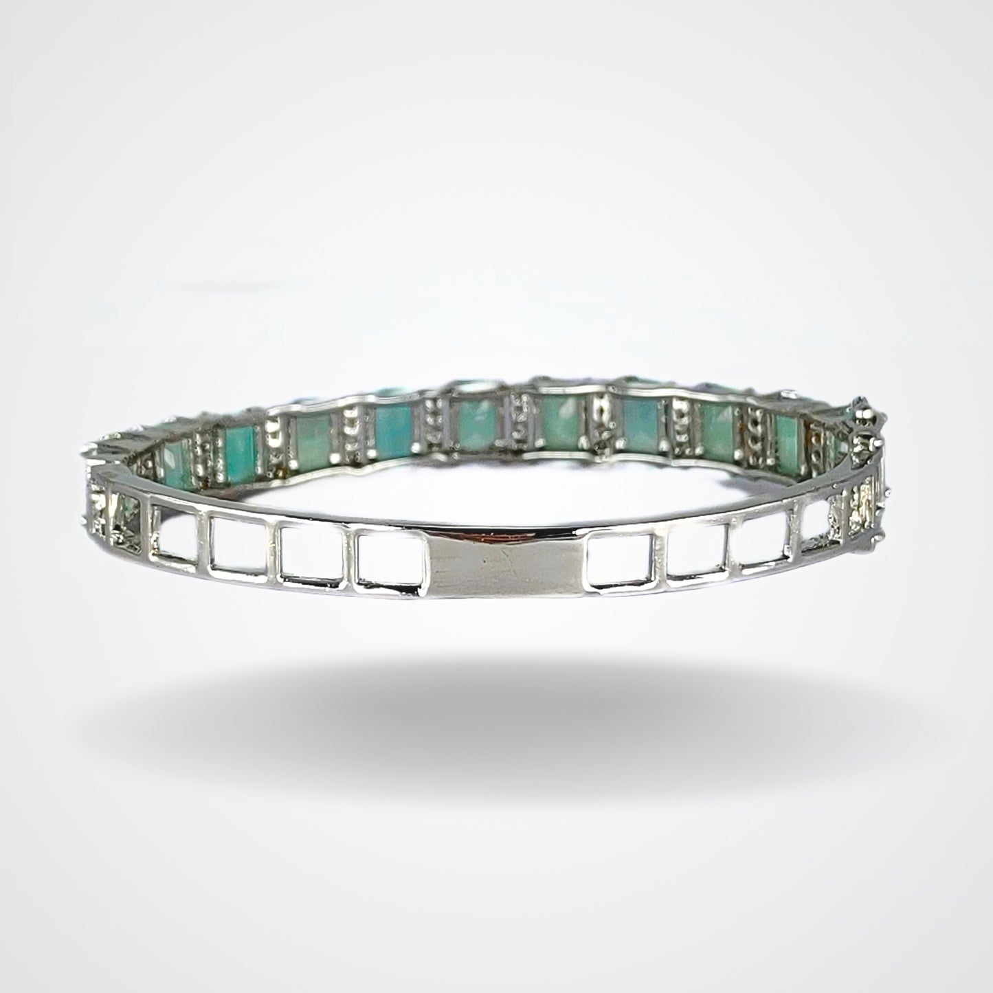 Bdiva Rhodium Plated Turquoise Tennis Bracelet