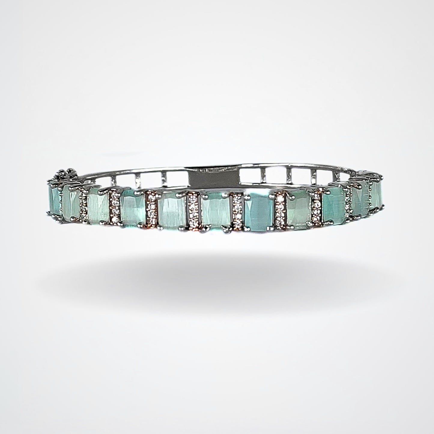 Bdiva Rhodium Plated Turquoise Tennis Bracelet