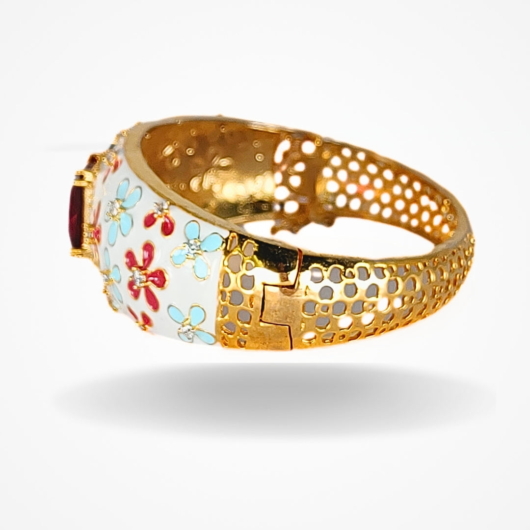 Bdiva 18k Gold Plated Cubic Zirconia Garnet Gemstone Statement Bracelet