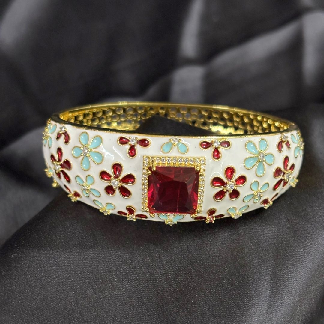 Bdiva 18k Gold Plated Cubic Zirconia Garnet Gemstone Statement Bracelet