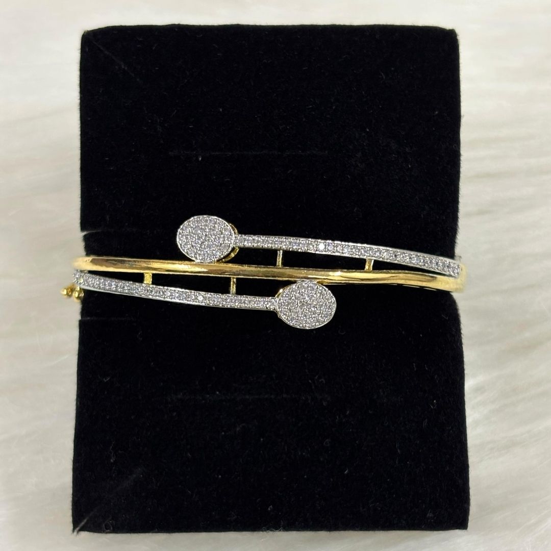 Eternal Glow Dual-Tone Cubic Zirconia Bangle – A Statement of Luxury & Style