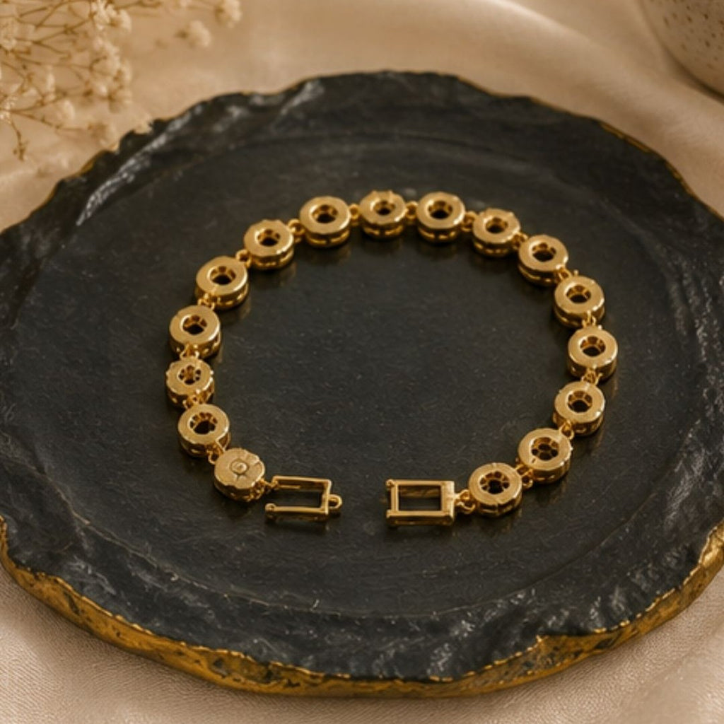Gold Plated Cubic Zirconia Floral Tennis Bracelet