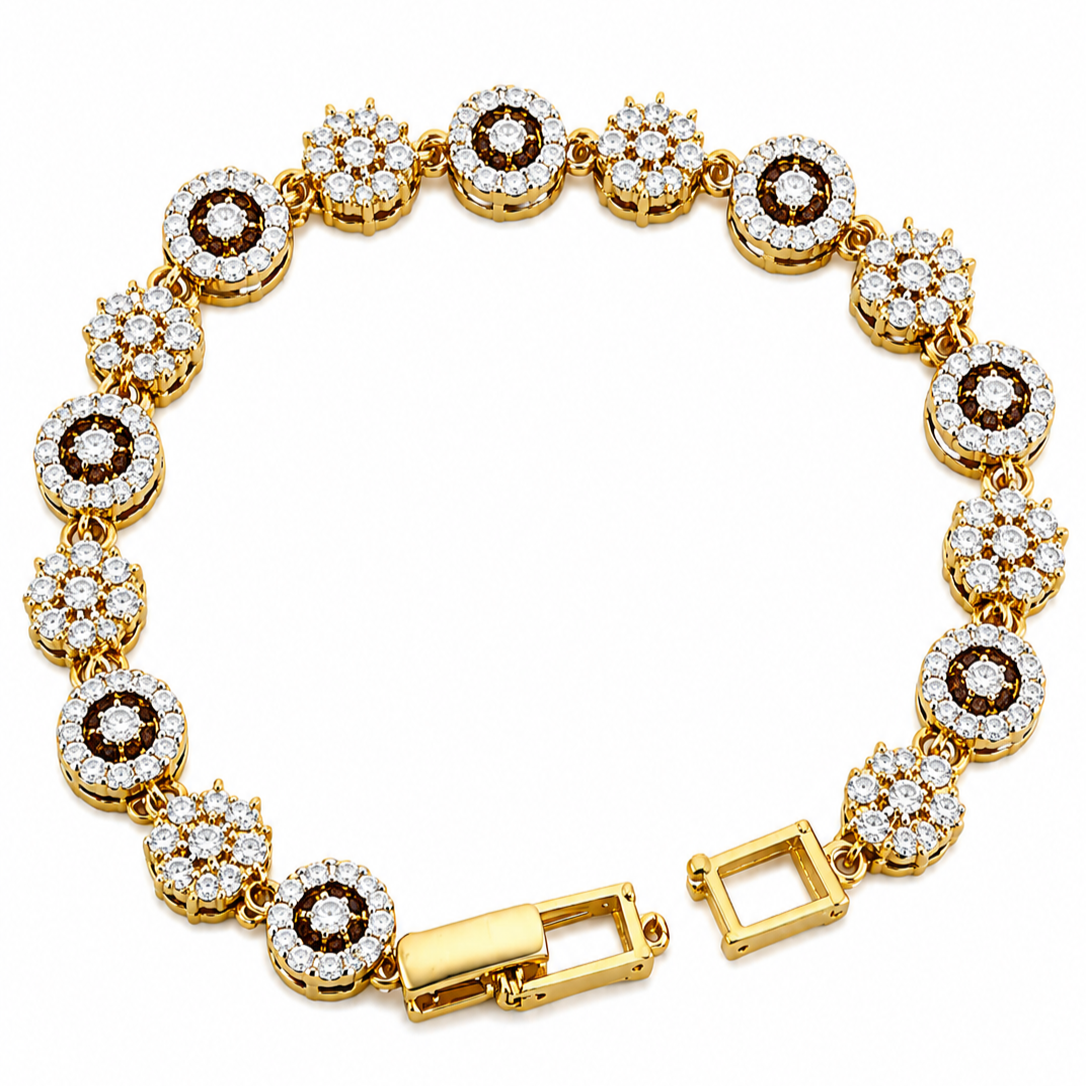 Gold Plated Cubic Zirconia Floral Tennis Bracelet