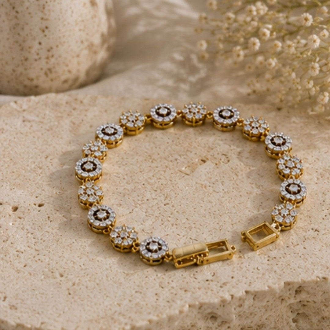 Gold Plated Cubic Zirconia Floral Tennis Bracelet