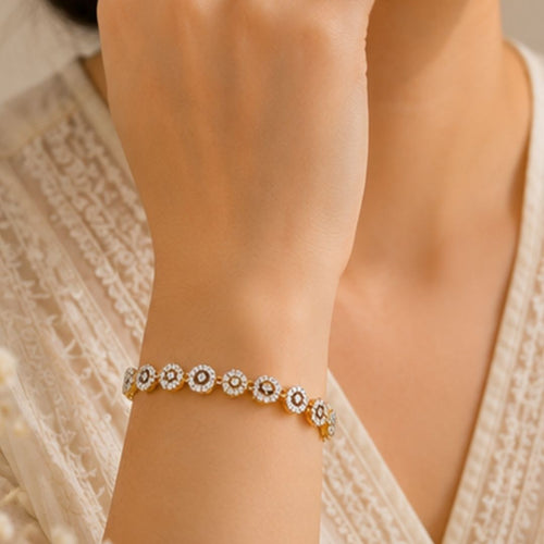 Gold Plated Cubic Zirconia Floral Tennis Bracelet