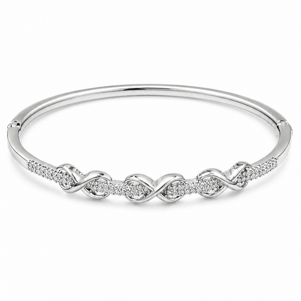 Rhodium Plated Cubic Zirconia Infinity Style Bracelet