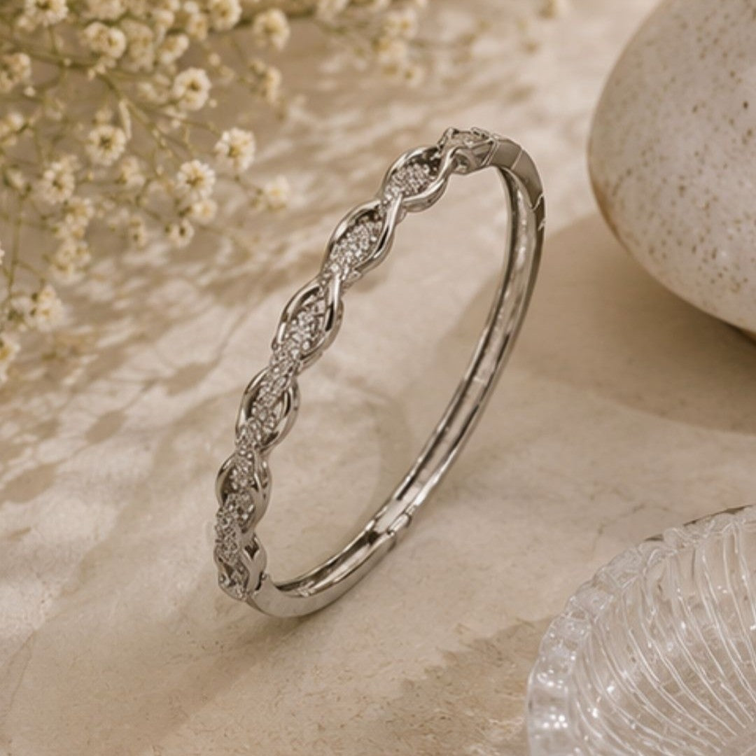 Rhodium Plated Cubic Zirconia Infinity Style Bracelet