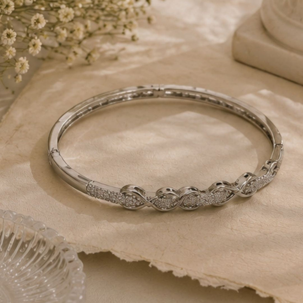 Rhodium Plated Cubic Zirconia Infinity Style Bracelet