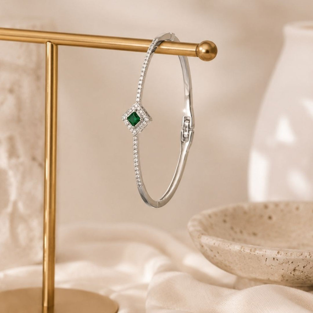 Rhodium Plated Cubic Zirconia Halo Style Bracelet