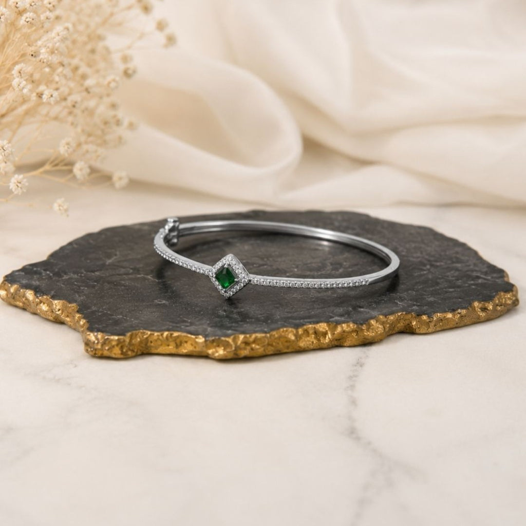 Rhodium Plated Cubic Zirconia Halo Style Bracelet