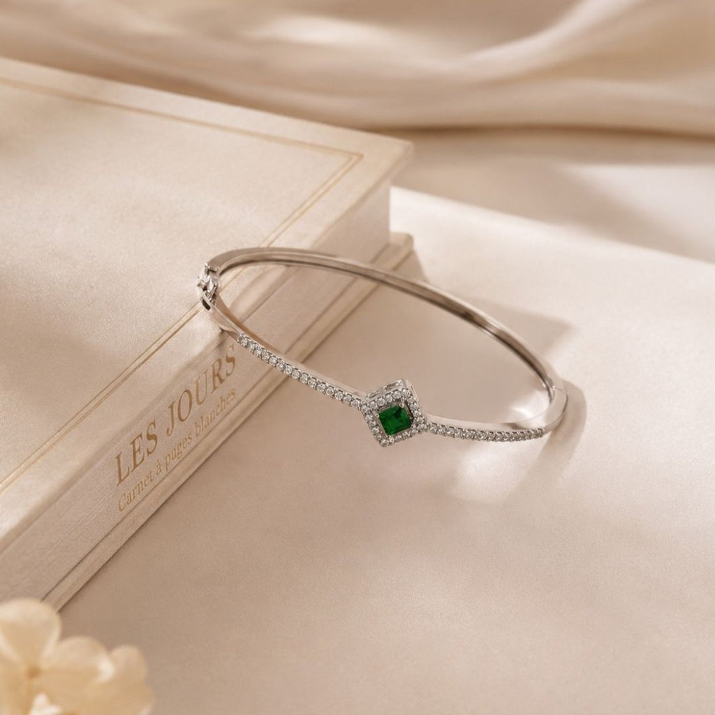 Rhodium Plated Cubic Zirconia Halo Style Bracelet