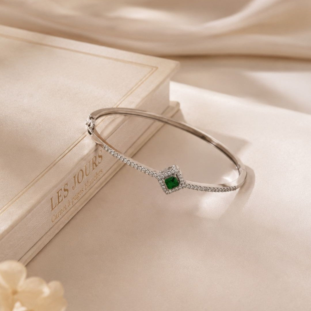 Rhodium Plated Cubic Zirconia Halo Style Bracelet
