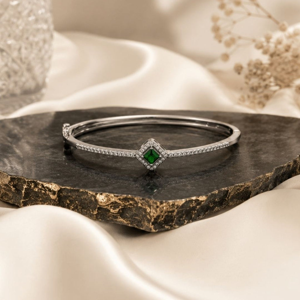 Rhodium Plated Cubic Zirconia Halo Style Bracelet