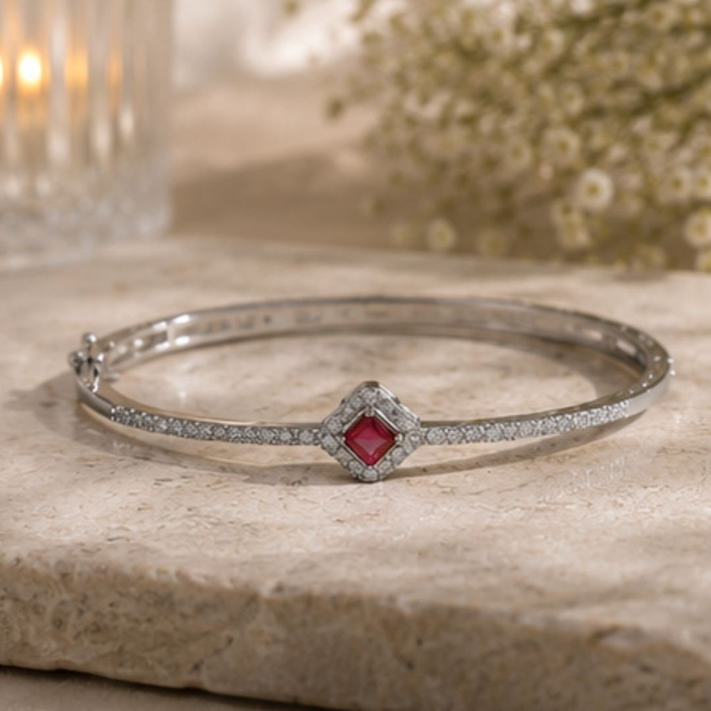 Rhodium Plated Cubic Zirconia Halo Style Bracelet