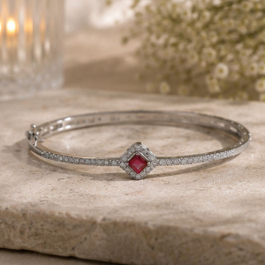 Rhodium Plated Cubic Zirconia Halo Style Bracelet