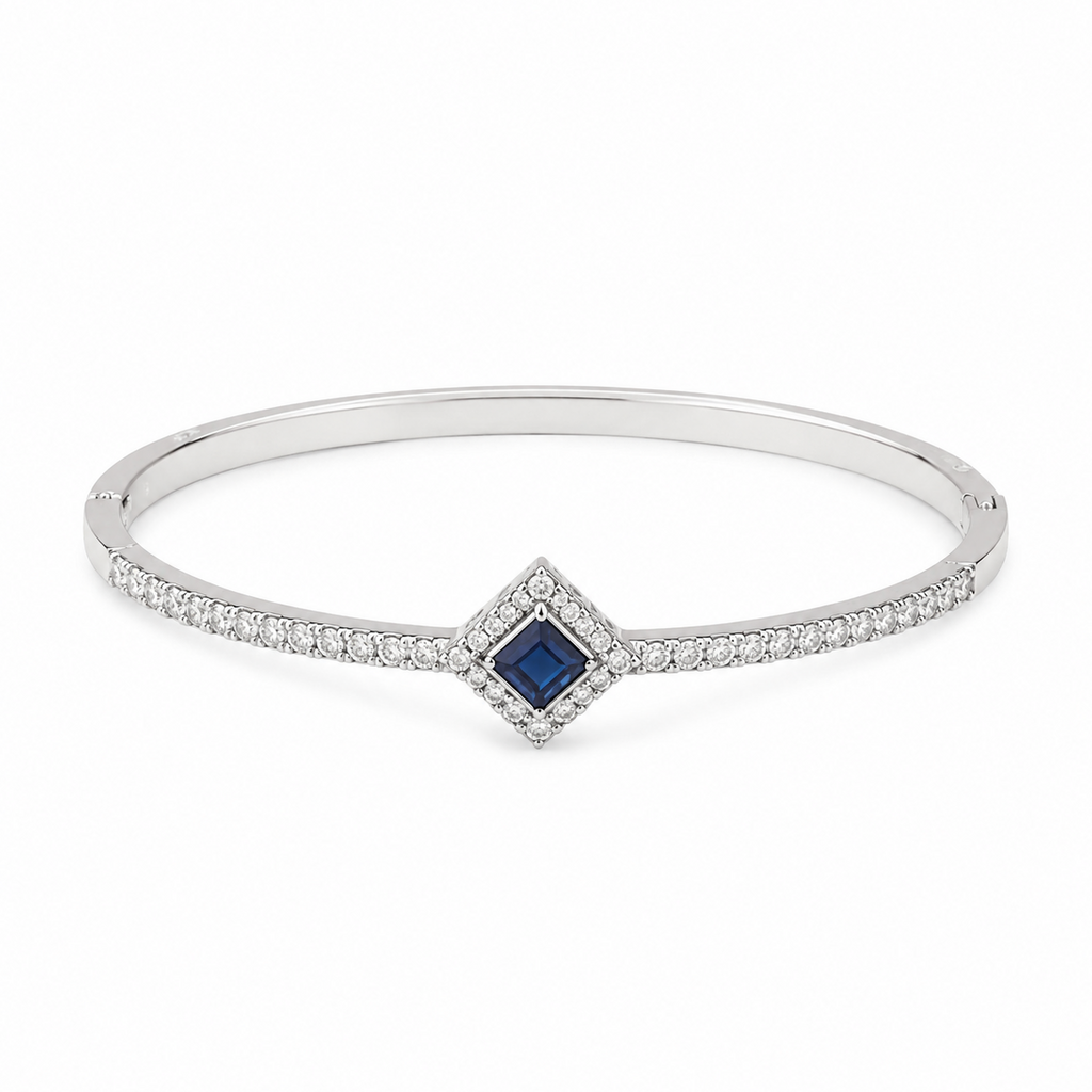 Rhodium Plated Cubic Zirconia Halo Style Bracelet