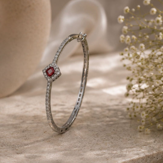Rhodium Plated Cubic Zirconia Halo Style Bracelet