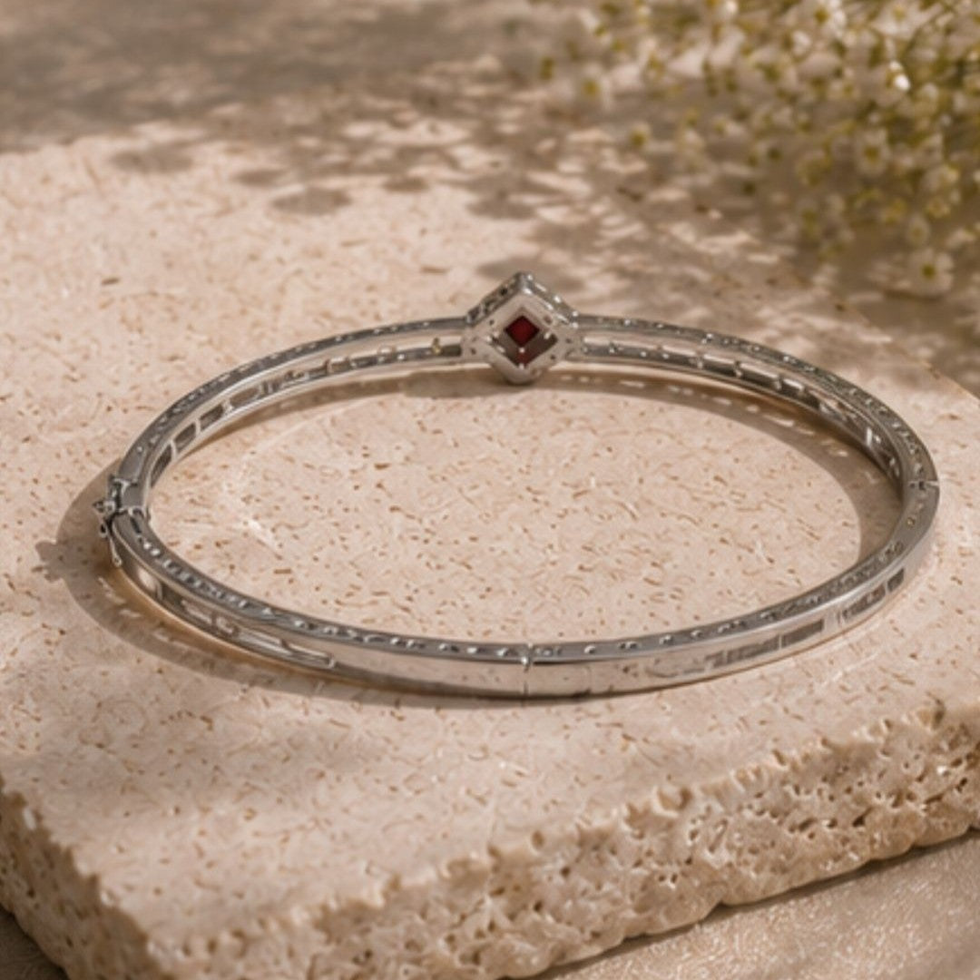 Rhodium Plated Cubic Zirconia Halo Style Bracelet